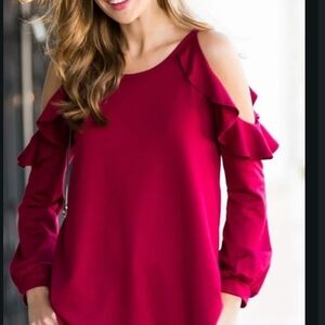 Sweet Love Cold Shoulder Ruffle Blouse - Pink